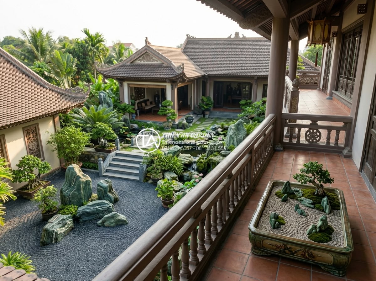 Nên làm tiểu cảnh nước hay tiểu cảnh khô? So sánh chi tiết ưu và nhược điểm - Comprehensive realistic image of various Vietnamese garden spaces with recommend