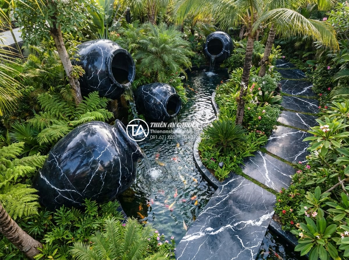 Nghệ thuật tiểu cảnh chum vỡ: Ý tưởng tái tạo không gian đầy phá cách - Top luxury broken jar garden design in a high-end Vietnamese resort, featuring m