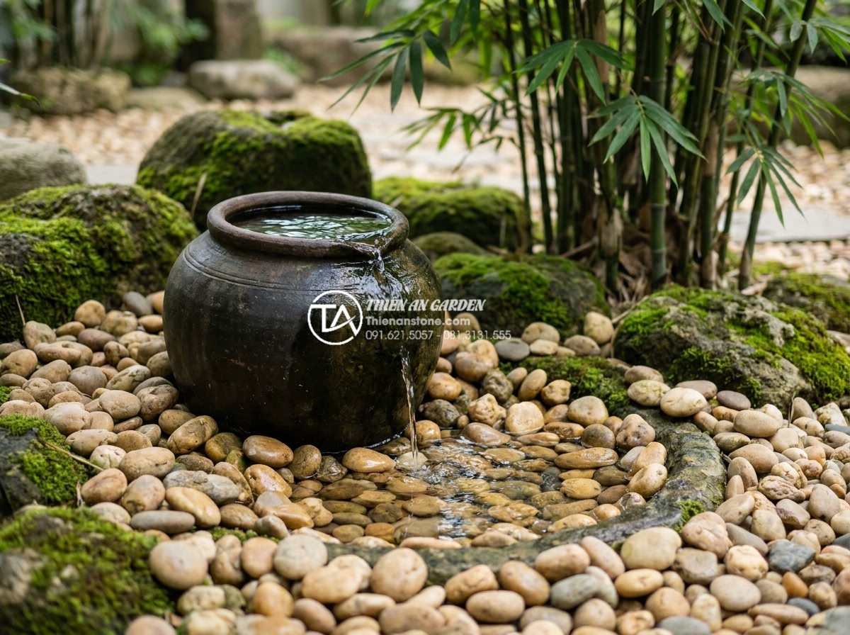Tại sao tiểu cảnh chum nước bị đục và cách giải quyết triệt để trong 24h - Serene Japanese-inspired Zen style Vietnamese garden with elegant natural stone 