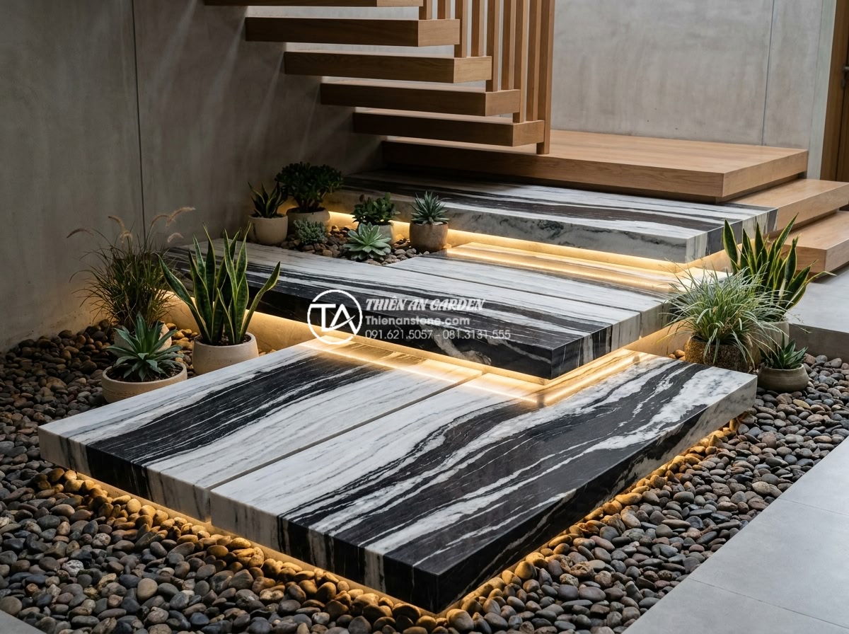 Tại sao tiểu cảnh khô gầm cầu thang thường bị bụi bẩn và cách khắc phục - Professional rendering of an optimized dry rock garden design under stairs using