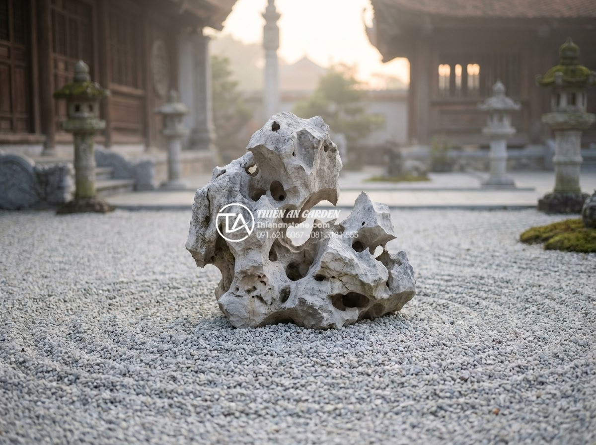 Tại sao tiểu cảnh khô Nhật Bản lại sử dụng đá làm chủ đạo? - Tranquil Zen rock garden designed for meditation with large central stone surrou