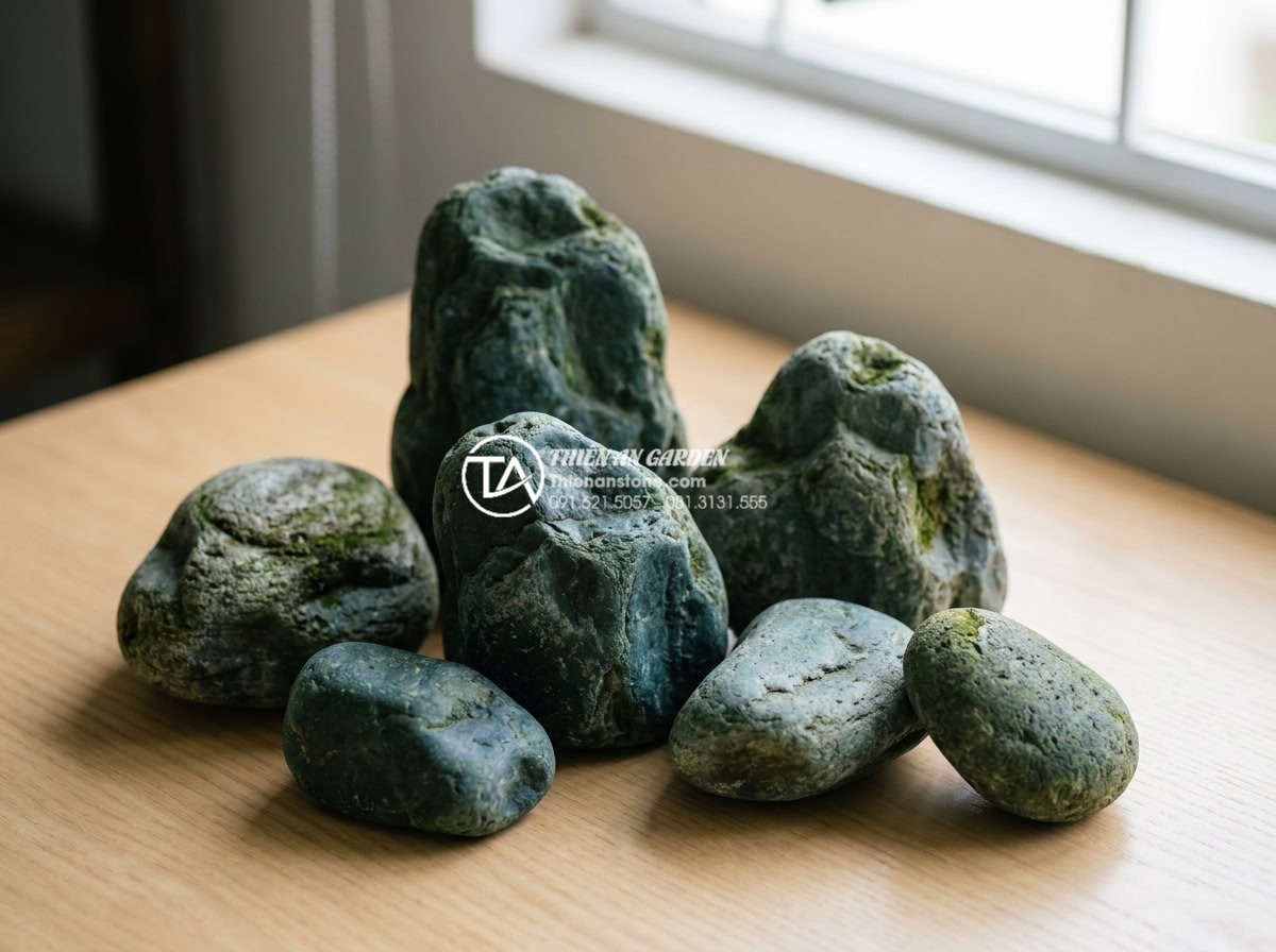 Tại sao tiểu cảnh khô Nhật Bản lại sử dụng đá làm chủ đạo? - Collection of various Japanese garden rocks including granite boulders, river pe