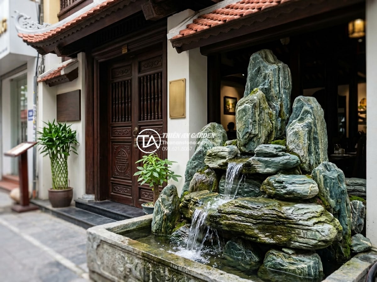 Tại sao tiểu cảnh nước chảy phong thủy lại được giới kinh doanh ưa chuộng? - Hình 15 Tại sao tiểu cảnh nước chảy phong thủy lại được giới kinh doanh ưa chuộng? - Important feng shui water feature placement guide showing correct positioning in