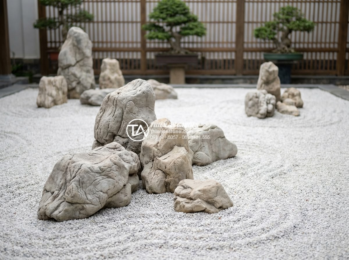 Tiểu cảnh khô cho người mệnh Kim: Chọn màu đá và cây chuẩn phong thủy - Real-life photo of a luxury dry landscape garden designed with precise feng shui
