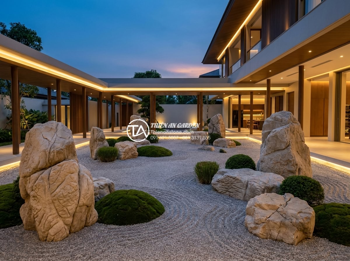 Tiểu cảnh khô cho người mệnh Kim: Chọn màu đá và cây chuẩn phong thủy - Luxury dry landscape featuring dominant white marble stones with subtle gray gra