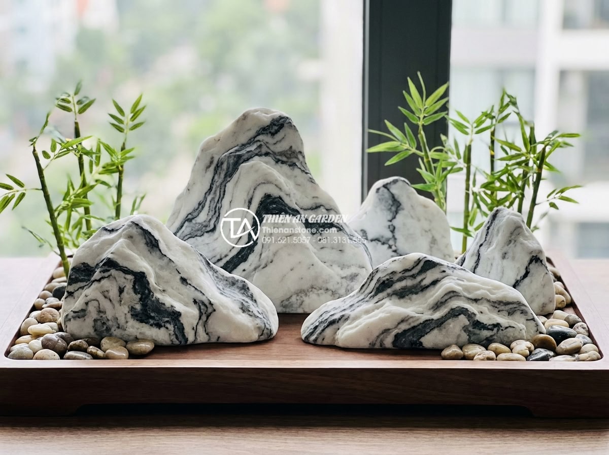Tiểu cảnh khô cho người mệnh Kim: Chọn màu đá và cây chuẩn phong thủy - Collection of premium natural stones suitable for metal feng shui dry garden: wh