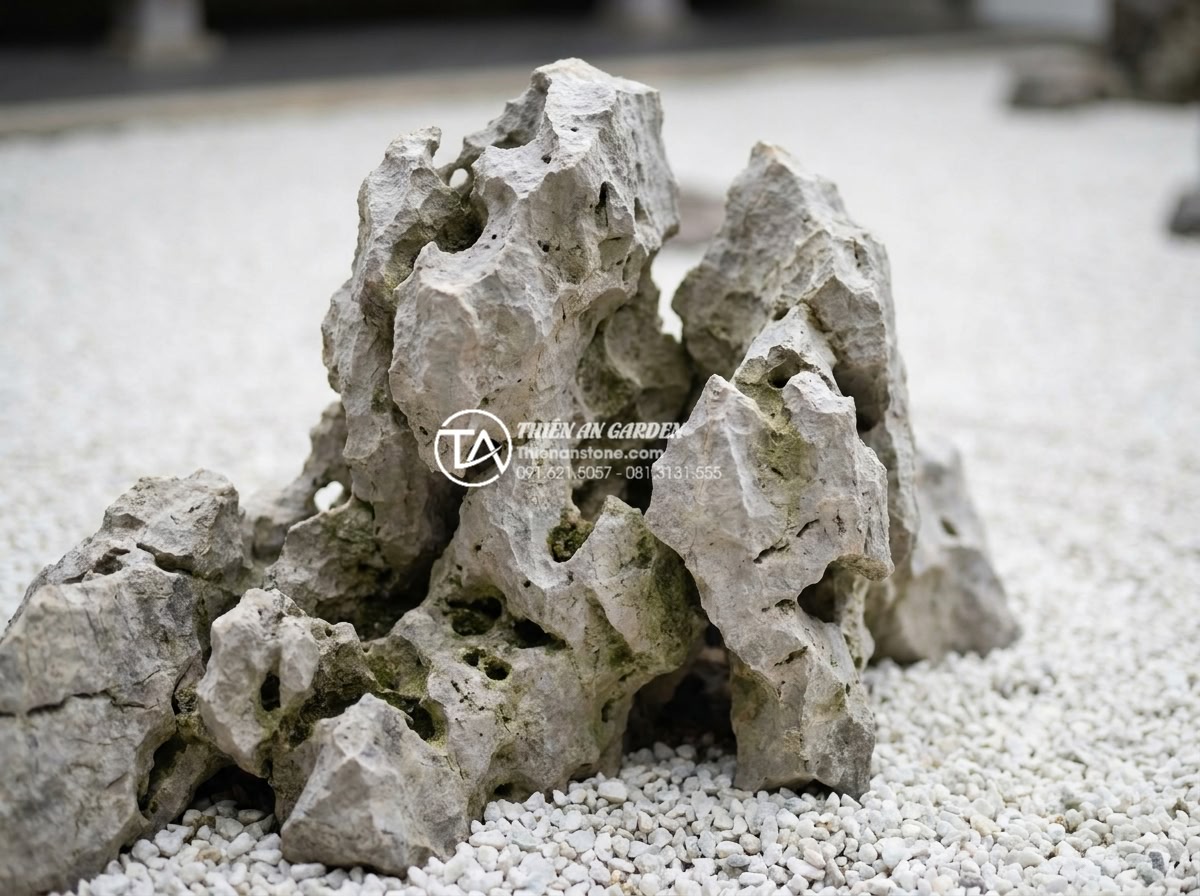 Tiểu cảnh khô tối giản (Minimalism): Đỉnh cao của sự tinh tế trong kiến trúc - High-resolution close-up of premium natural stones used in minimalist dry garden