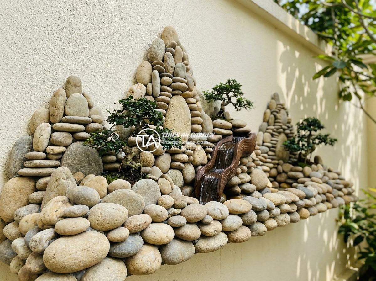 Tiểu cảnh treo tường: Cách biến bức tường thô cứng thành tác phẩm nghệ thuật - Hình 6 Tiểu cảnh treo tường: Cách biến bức tường thô cứng thành tác phẩm nghệ thuật - Traditional Vietnamese-style wall hanging miniature landscape using layered basa