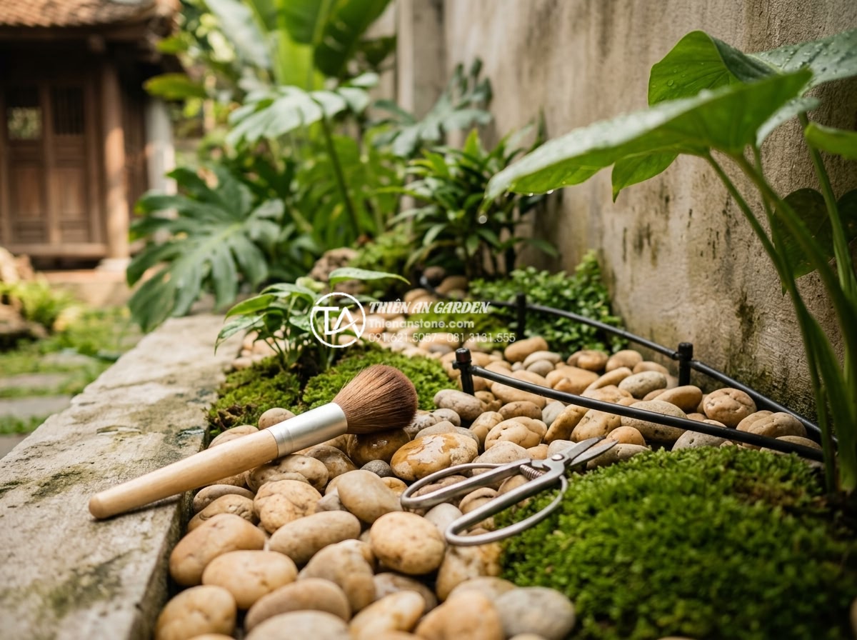 Tiểu cảnh vách tường phong cách Zen: Tìm lại sự bình yên trong tâm hồn - Maintenance routine for Zen wall mini landscape, professional gardener gently cl