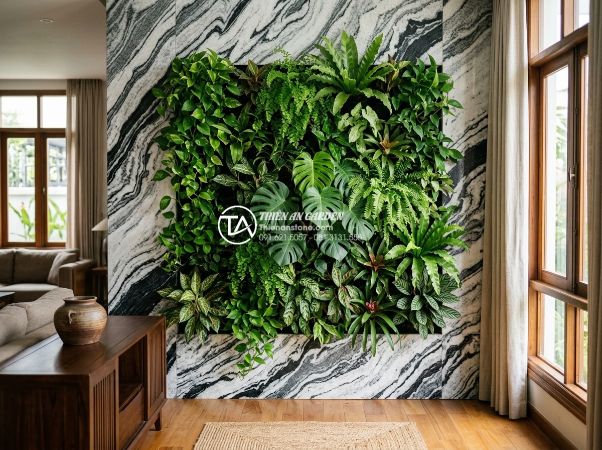 Top 10 loại cây bền bỉ nhất cho tiểu cảnh treo tường trong nhà - Healthy thriving indoor wall garden after proper care, showing vibrant plants an