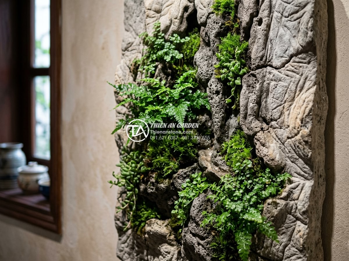 Top 10 loại cây bền bỉ nhất cho tiểu cảnh treo tường trong nhà - Close-up view of an elegant indoor wall hanging miniature landscape with hardy p