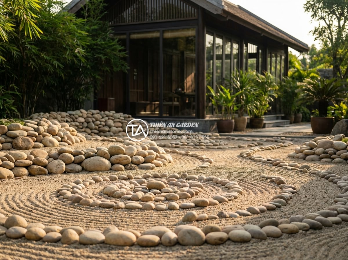 Top 10 loại đá tự nhiên chuyên dùng cho tiểu cảnh khô sân vườn - Hình 10 Top 10 loại đá tự nhiên chuyên dùng cho tiểu cảnh khô sân vườn - Contemporary realistic image of dark slate stone in a modern dry garden: large f