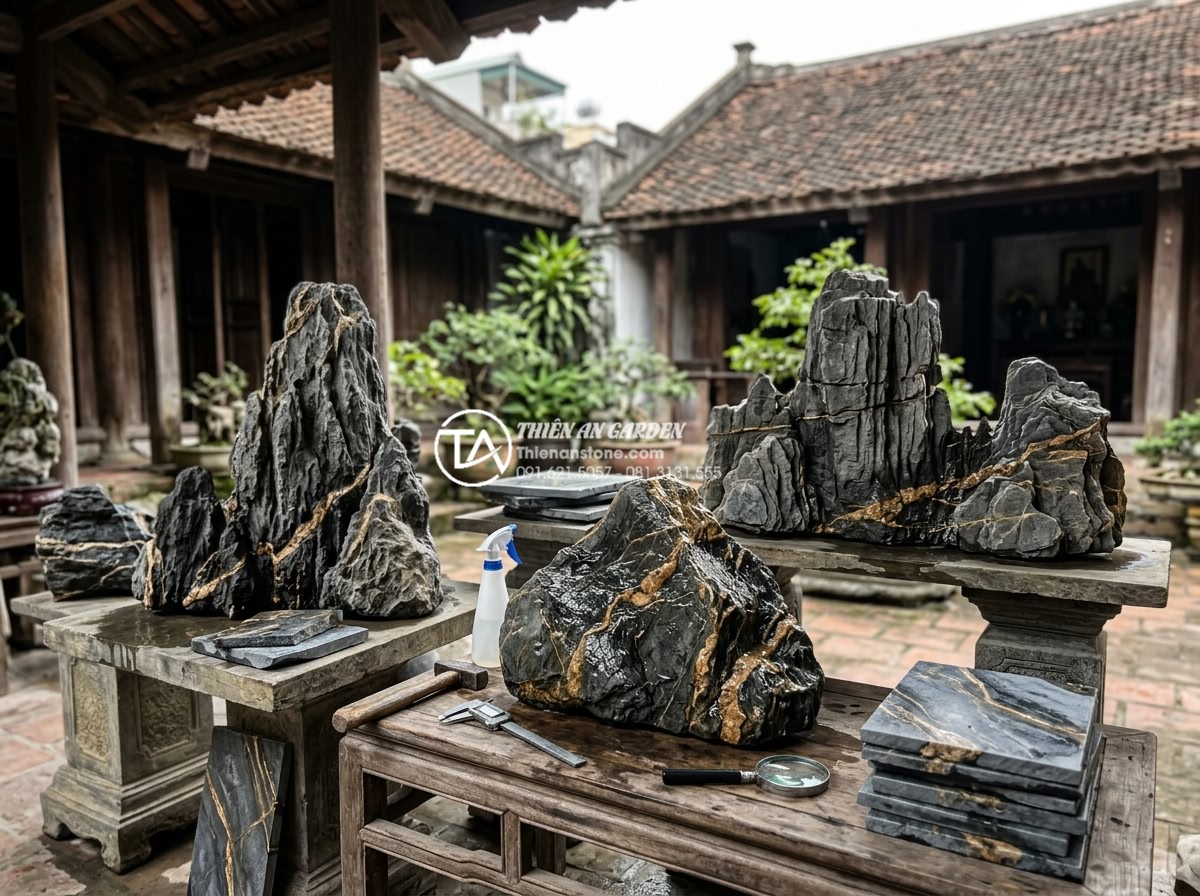 Top 5 phong cách tiểu cảnh vách tường tối giản dành cho người bận rộn - Hình 15 Top 5 phong cách tiểu cảnh vách tường tối giản dành cho người bận rộn - Selection process of high-quality natural stones for minimalist wall scenes, sho