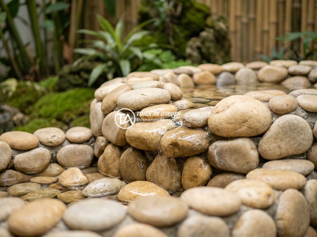 Xu hướng thiết kế tiểu cảnh chum nước phong cách thiền Zen cho biệt thự - Selection of various natural stones including basalt, granite, and marble used i