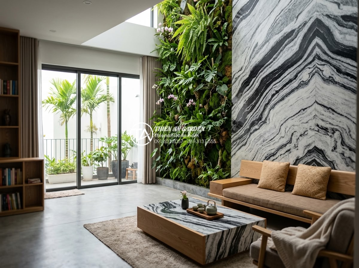 Xu hướng tiểu cảnh vách tường Tropical: Mang rừng nhiệt đới vào phòng khách - Hình 18 Xu hướng tiểu cảnh vách tường Tropical: Mang rừng nhiệt đới vào phòng khách - Client testimonial images with beautiful tropical vertical gardens in modern liv