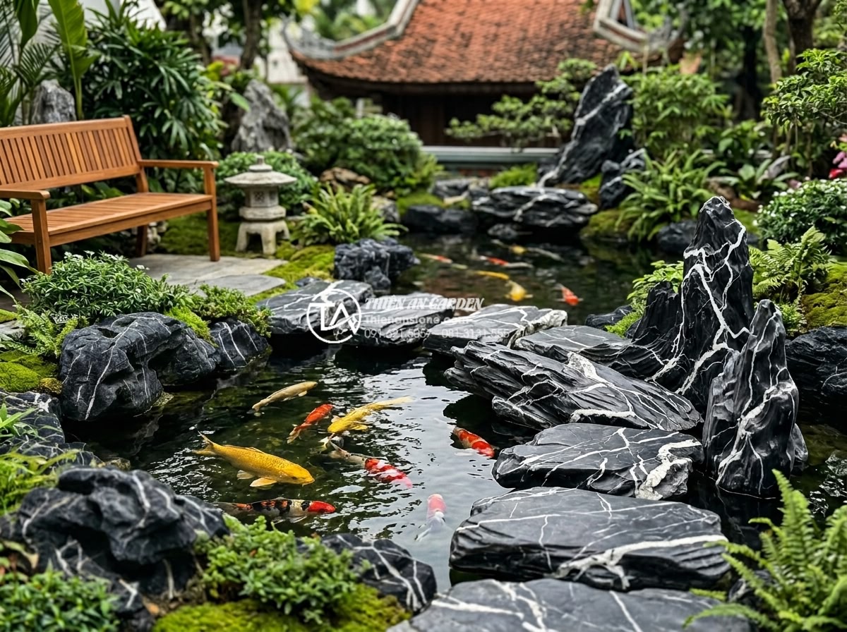 5 Sai lầm phổ biến khi dùng đá Seiryu trong trang trí cảnh quan hồ cá - Integration of Seiryu stones in Koi pond with other natural stones and garden fu