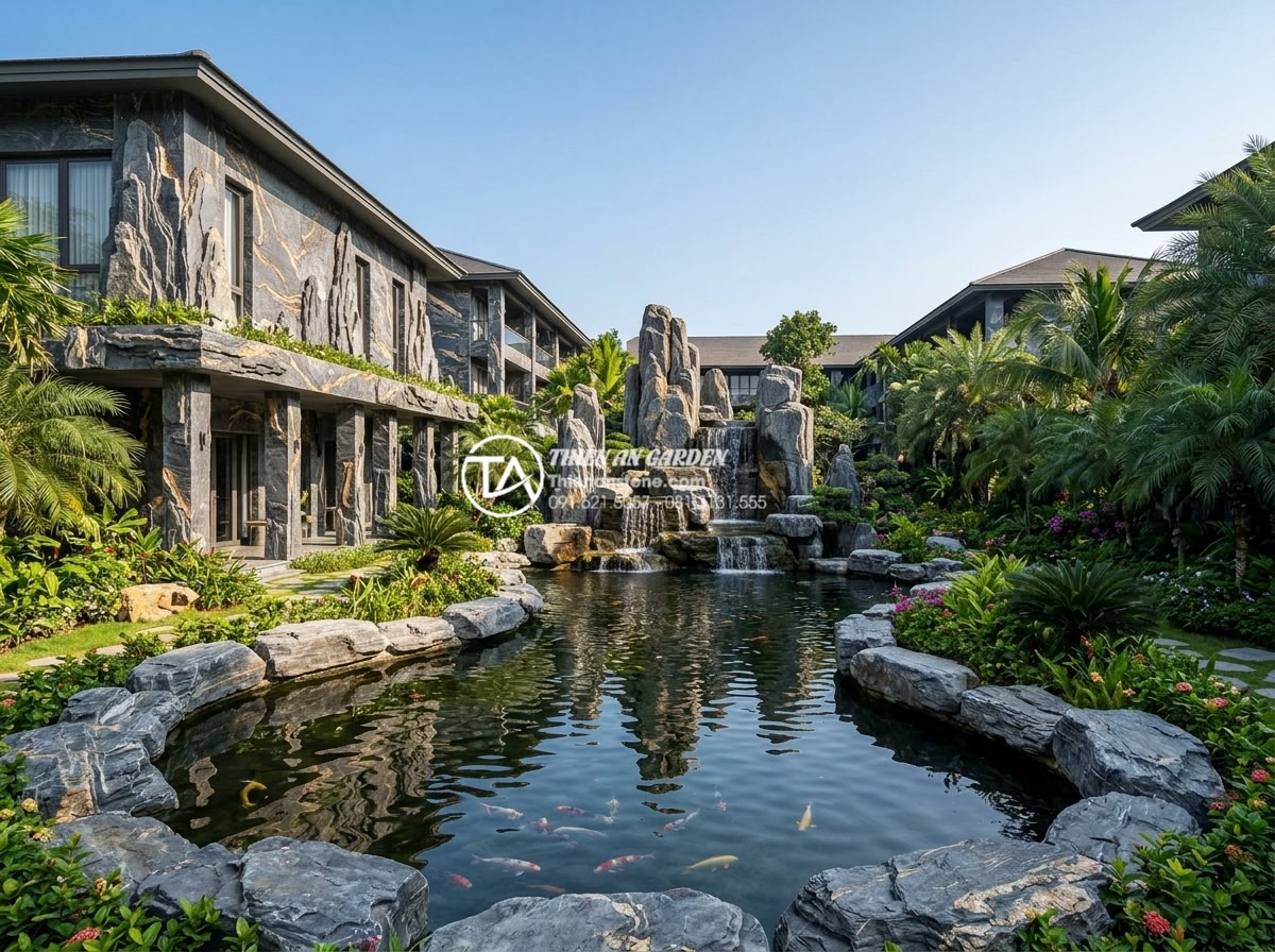 7 Loại đá trầm tích phổ biến nhất trong xây dựng và mỹ nghệ - Elegant wide shot of a 5-star resort in Phu Quoc Vietnam with exterior walls and