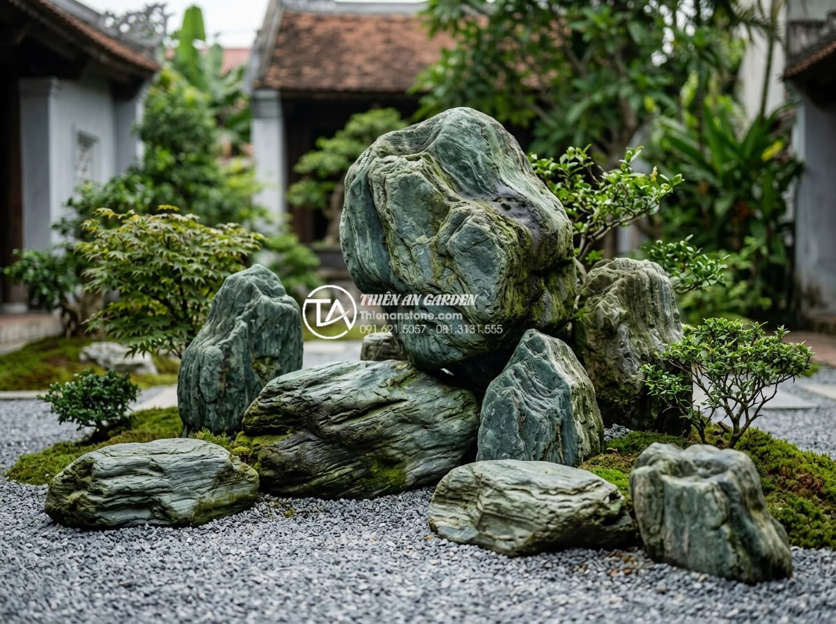 Bí quyết chọn đá xanh Nhật Bản cho sân vườn có diện tích nhỏ - Completed small garden installation process with Japanese stones