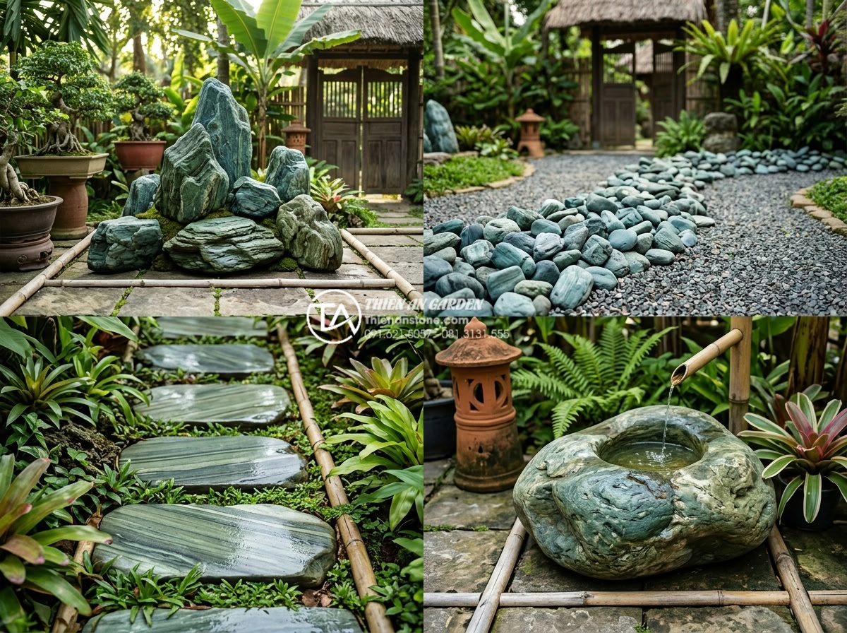 Bí quyết chọn đá xanh Nhật Bản cho sân vườn có diện tích nhỏ - Visual chart comparing stone types for small gardens