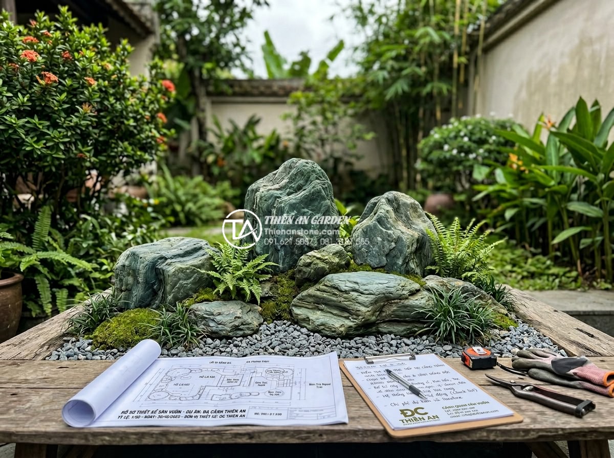 Bí quyết chọn đá xanh Nhật Bản cho sân vườn có diện tích nhỏ - Professional landscape team from Da Canh Thien An consulting on small garden wit