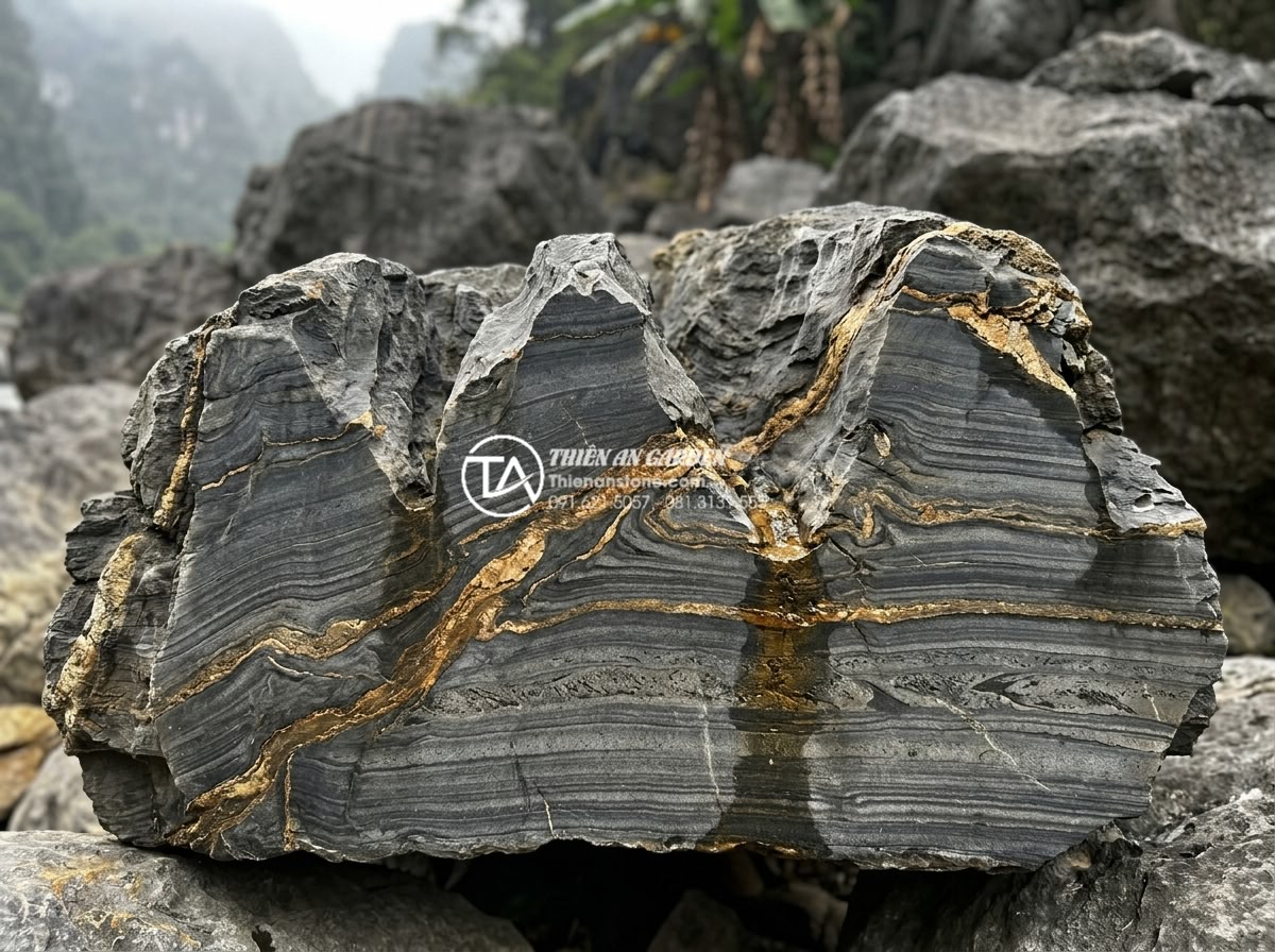 Cách nhận biết đá trầm tích chất lượng cao bằng mắt thường - Cross sectional view of sedimentary rock layers with distinct parallel banding a