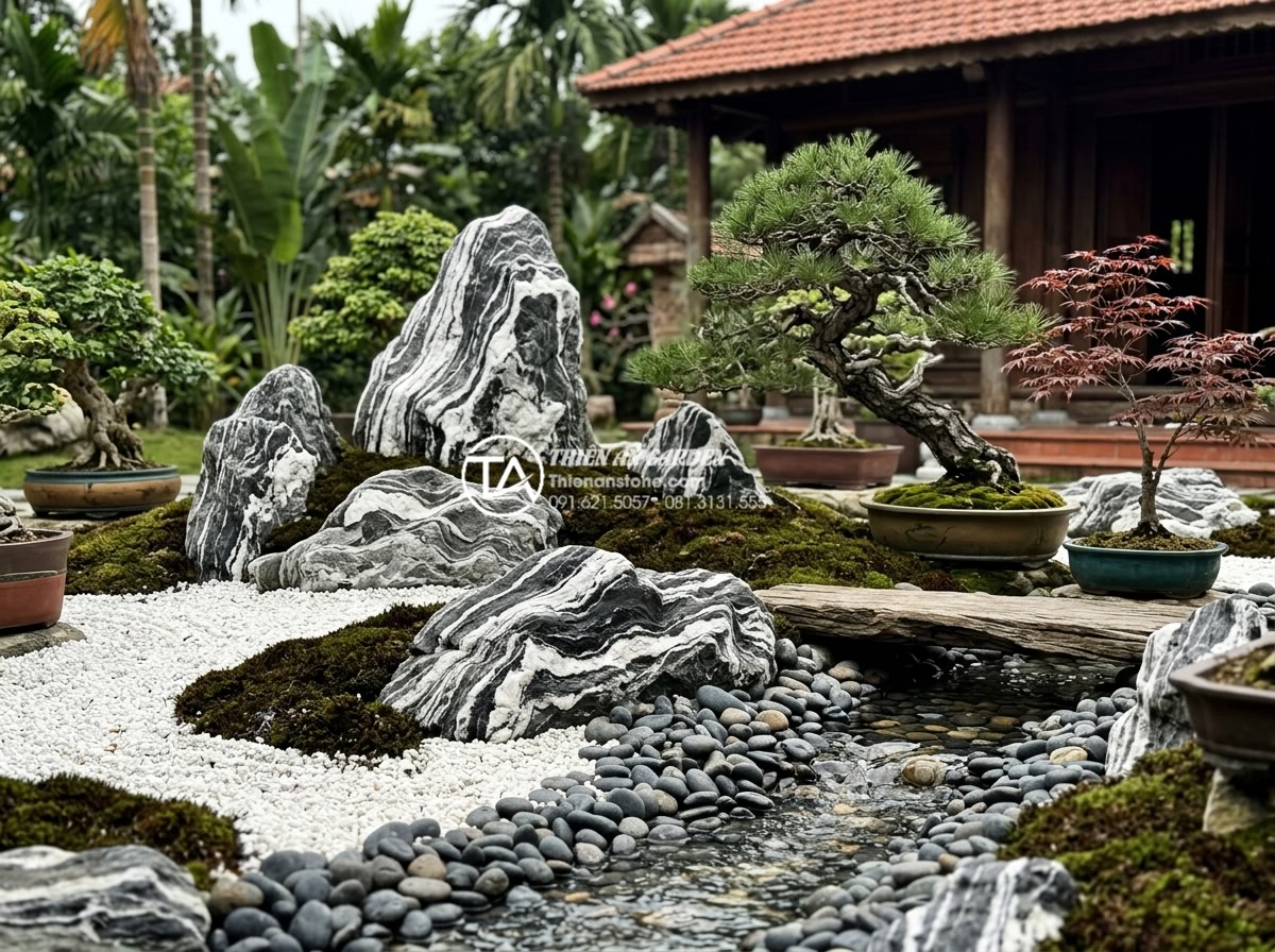 Đá Seiryu trong cảnh quan: Cách sử dụng và phối cảnh chuẩn nghệ thuật Nhật Bản - Quality inspection of Seiryu stones at a supplier yard, showing selection criter