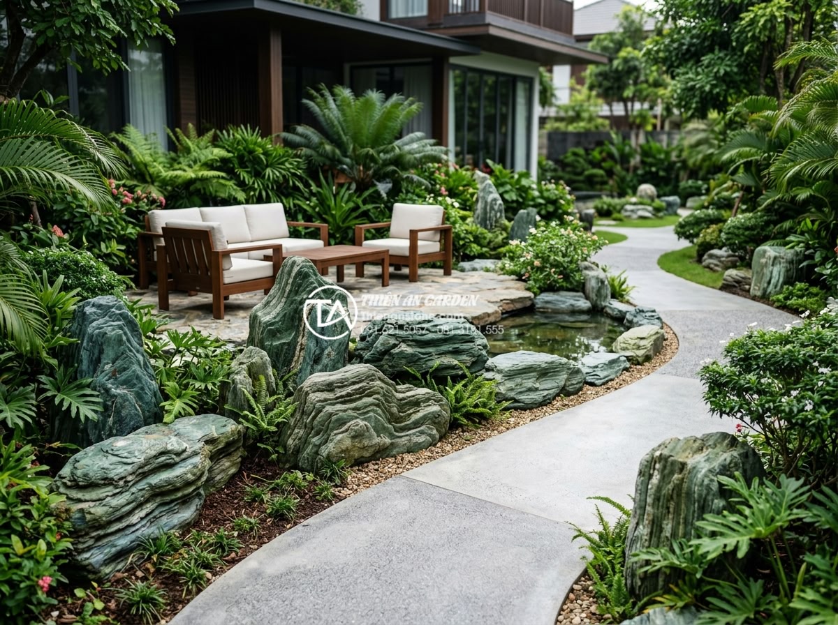 Đá Seiryu trong cảnh quan: Cách sử dụng và phối cảnh chuẩn nghệ thuật Nhật Bản - Step-by-step construction of Seiryu stone features in a garden project with work