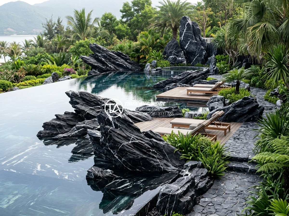 Đá Seiryu trong cảnh quan: Cách sử dụng và phối cảnh chuẩn nghệ thuật Nhật Bản - Maintenance process cleaning Seiryu stones with water and soft brushes in a gard