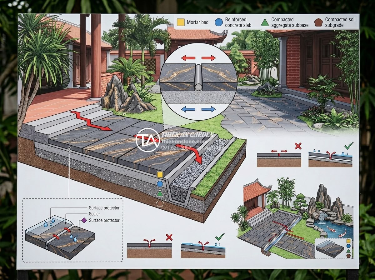 Đá trầm tích có bền không? Tuổi thọ của đá trong điều kiện khắc nghiệt - Technical diagram style image illustrating proper installation techniques for se