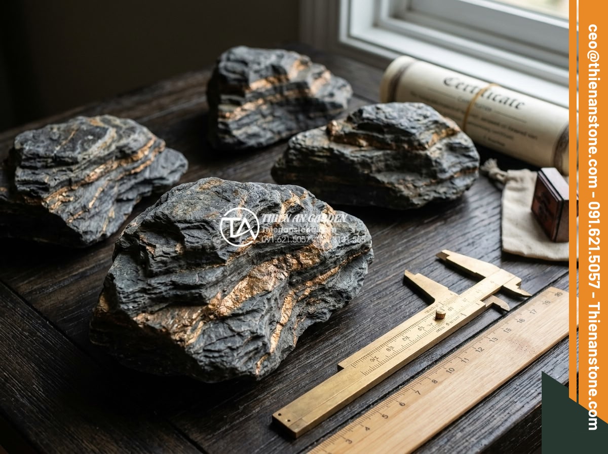 Đá trầm tích kết tinh: Vẻ đẹp sang trọng cho tiểu cảnh cầu thang - Professional product photography of premium crystallized sedimentary stone sampl
