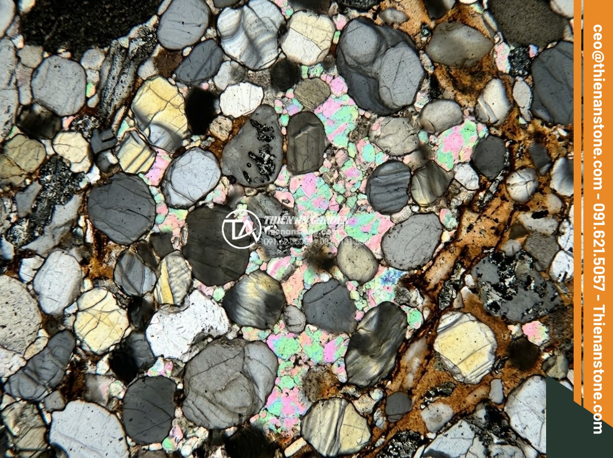 Đá trầm tích là gì? Quá trình hình thành và đặc tính vật lý cơ bản - Microscopic view of sedimentary rock mineral composition showing quartz grains a