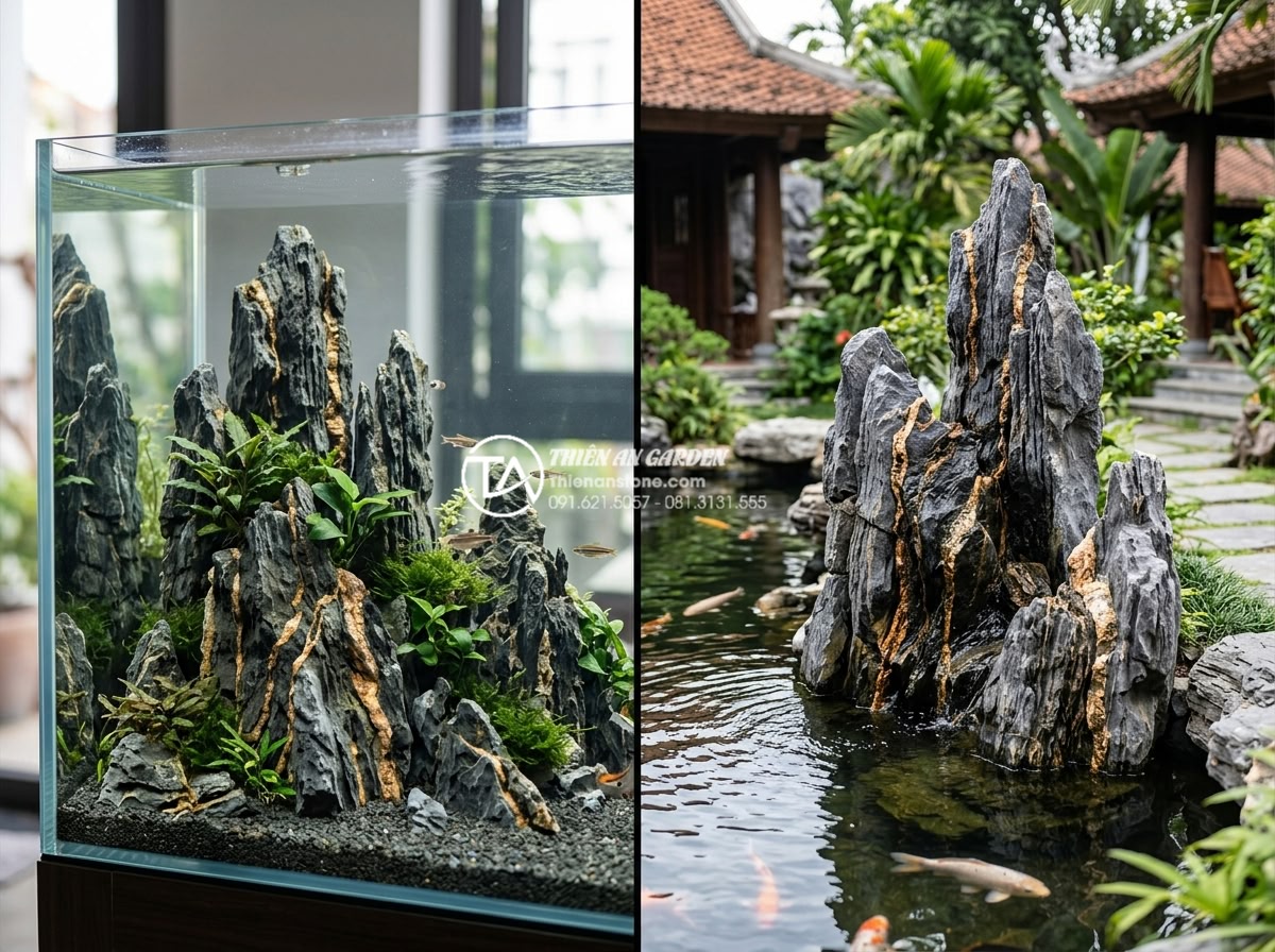 Đá trầm tích thủy sinh: Bí quyết chọn và xử lý đá cho bể cá - Sedimentary rocks used in both indoor aquarium and outdoor garden pond landscapi