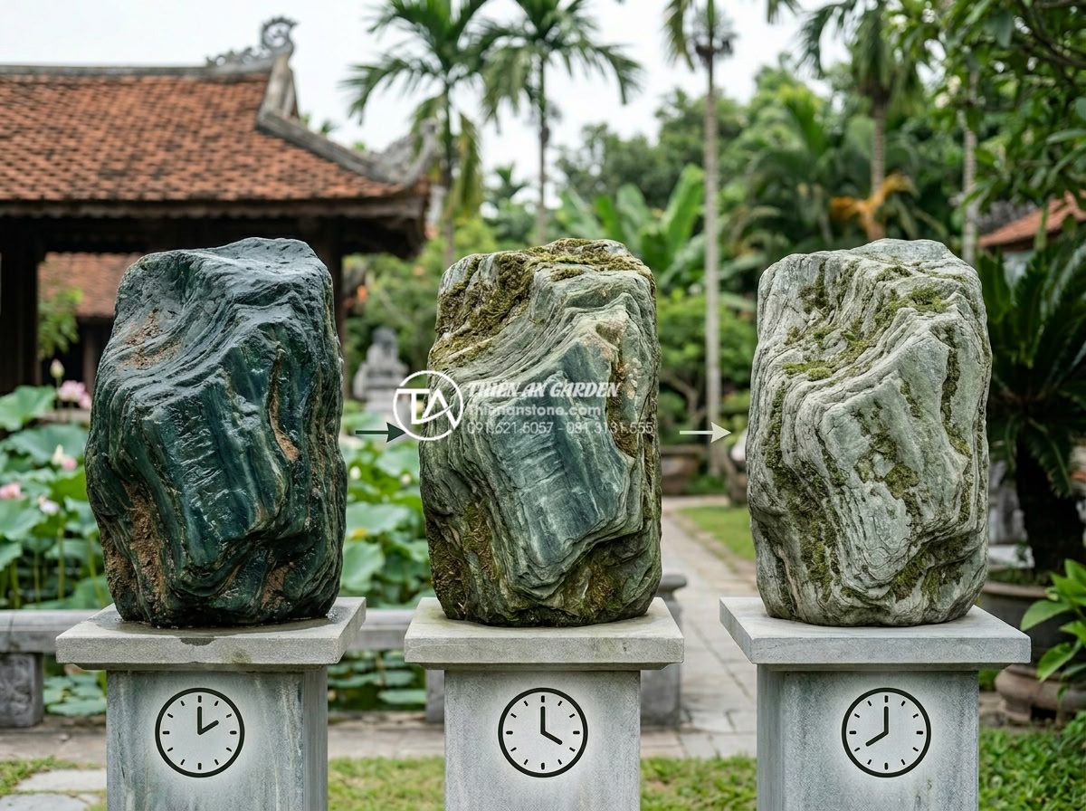 Đá xanh Nhật Bản có bị bạc màu theo thời gian không? Giải đáp từ chuyên gia - Infographic chart visually comparing color fading rates of various natural stone