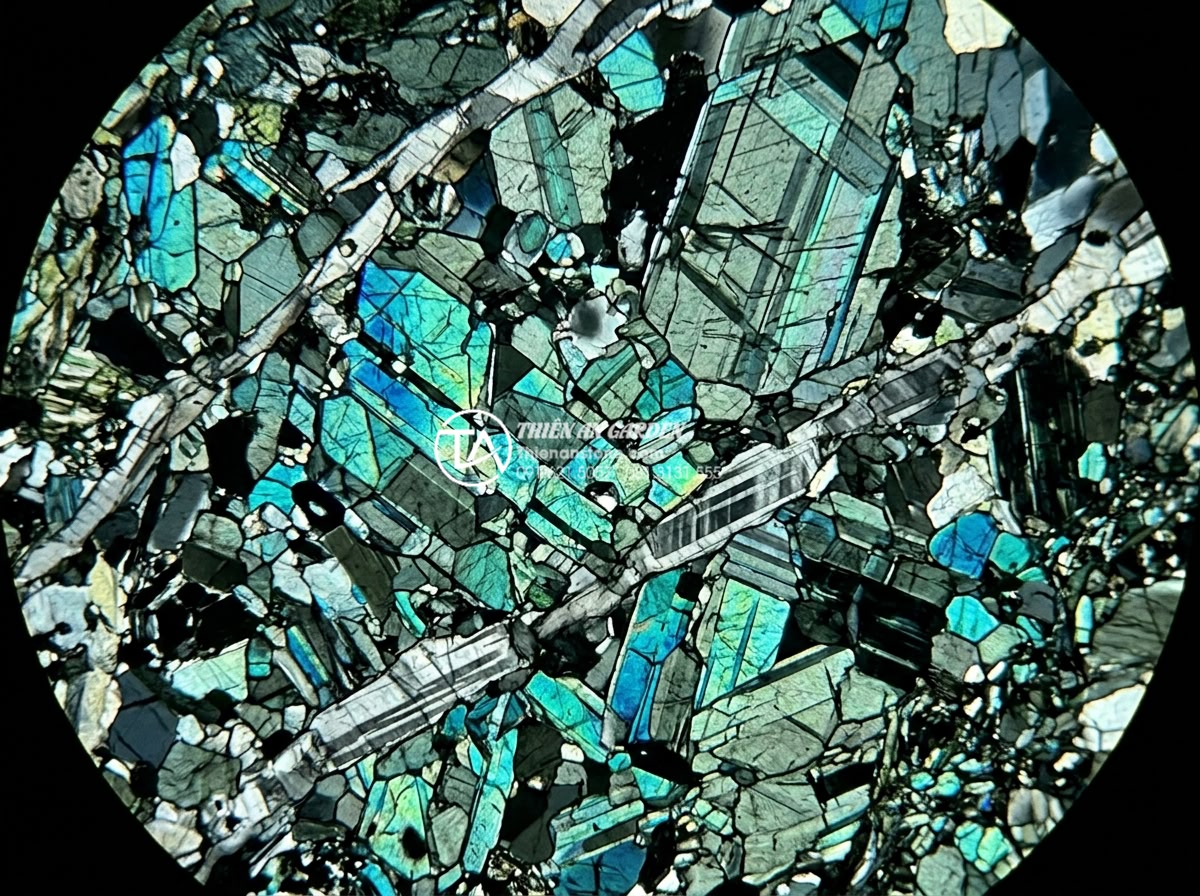 Đá xanh Nhật Bản có bị bạc màu theo thời gian không? Giải đáp từ chuyên gia - Microscopic cross-section image of Japanese green stone mineral composition show