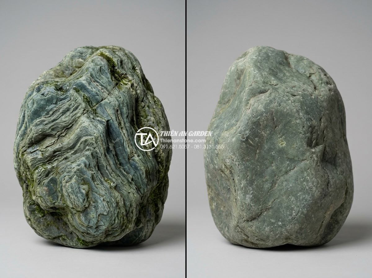 Đá xanh Nhật Bản kích thước lớn: Giải pháp cho các đại công trình cảnh quan - Side-by-side professional comparison photograph of Japanese green stone boulder 