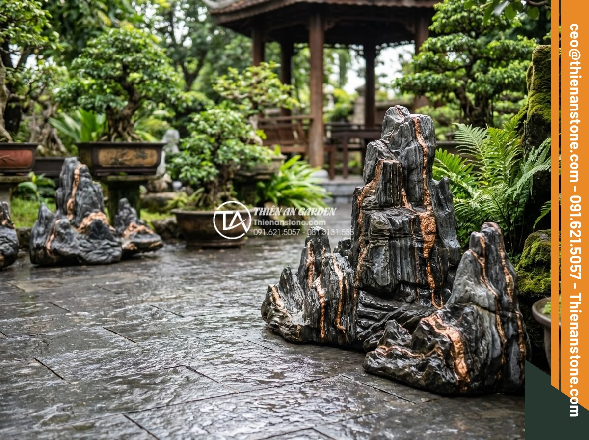 Hỏi đáp: Có nên dùng axit để tẩy rửa bề mặt đá trầm tích? - High-resolution photo of pristine sedimentary stone patio and carved sculptures 