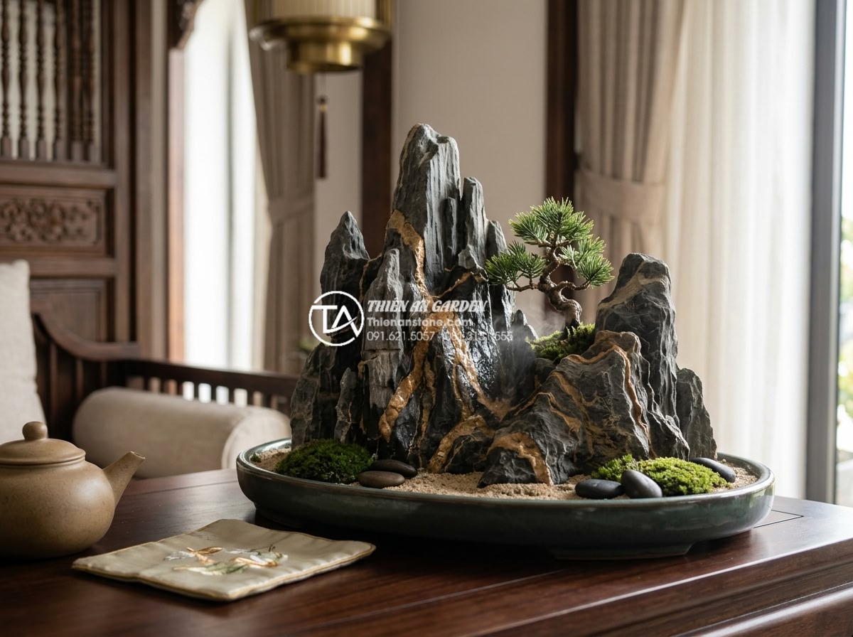 Hướng dẫn tự làm tiểu cảnh đá trầm tích mini để bàn cực đẹp - Hình 16 Hướng dẫn tự làm tiểu cảnh đá trầm tích mini để bàn cực đẹp - Stylish sedimentary rock mini scene designed for guest table, elegant compositio