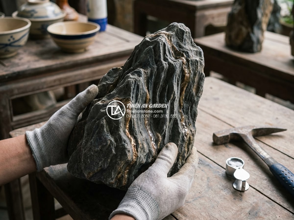 Khám phá vẻ đẹp của đá trầm tích hàm chứa tinh thể khoáng vật - Professional inspection of sedimentary rock quality showing clear mineral crysta