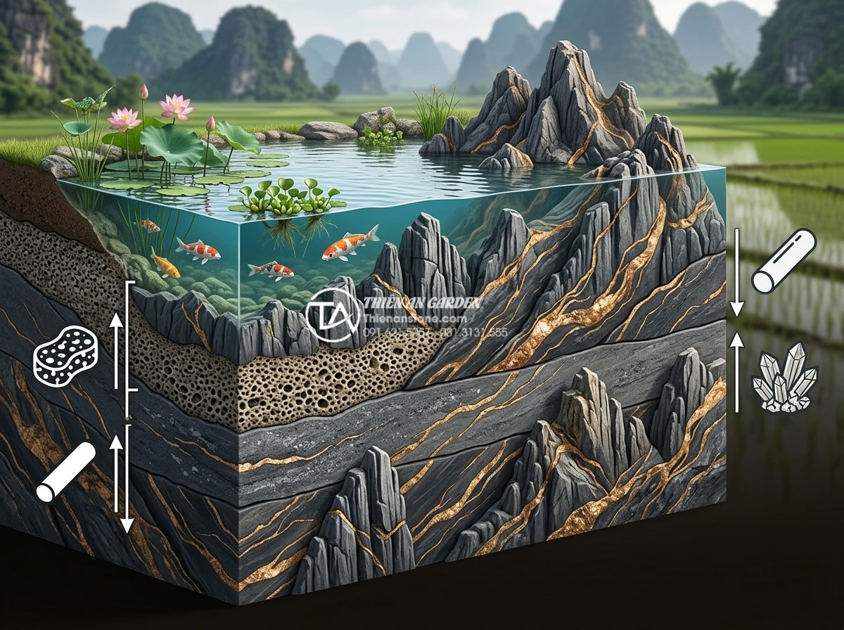 Lỗi thường gặp khi dùng đá trầm tích làm hồ cá và cách khắc phục - Geological cross-section illustration of sedimentary rock formation layers with 