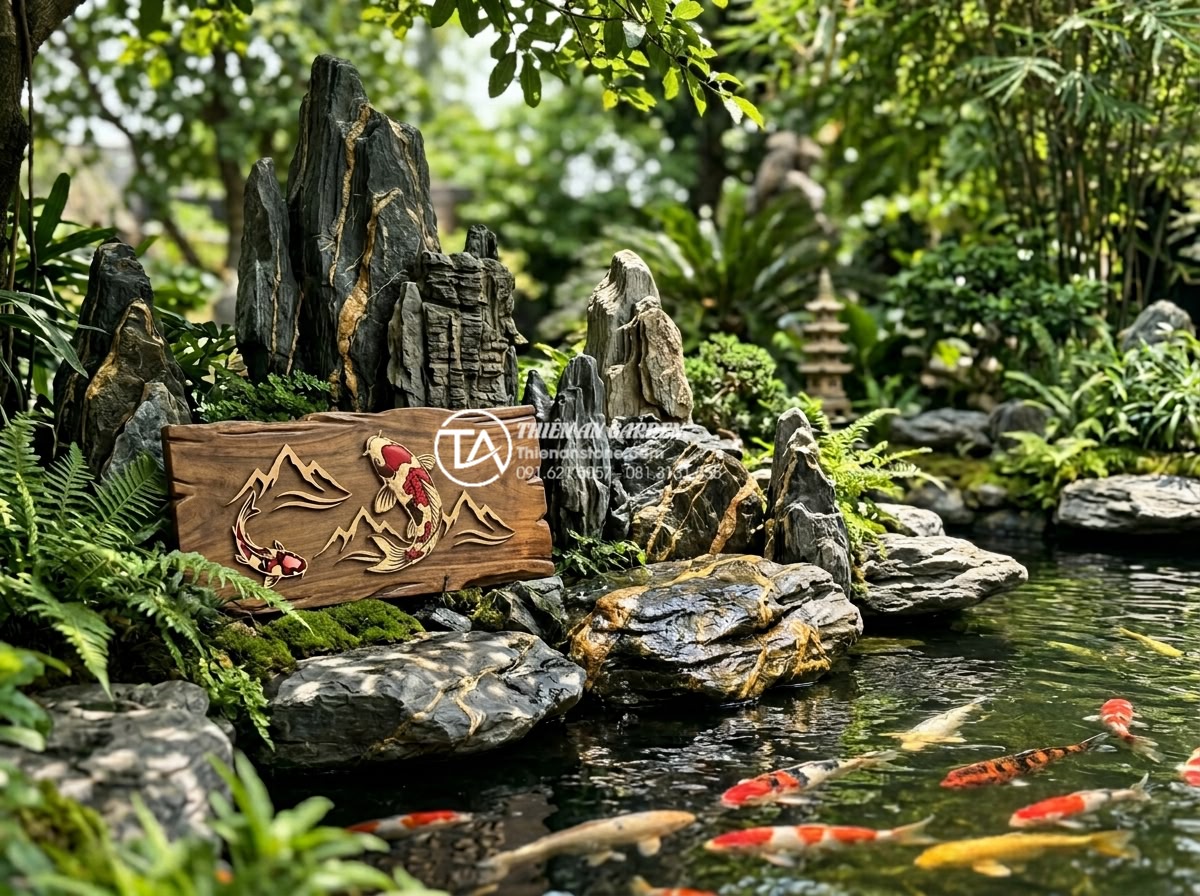 Lỗi thường gặp khi dùng đá trầm tích làm hồ cá và cách khắc phục - Contact information banner style image showing Da Canh Thien An company logo wit