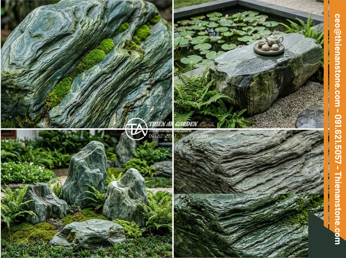 Mẫu bàn ghế bằng đá xanh Nhật Bản tự nhiên: Điểm nhấn cho góc trà chiều - Side by side comparison chart visualization or photo collage of Japanese green s