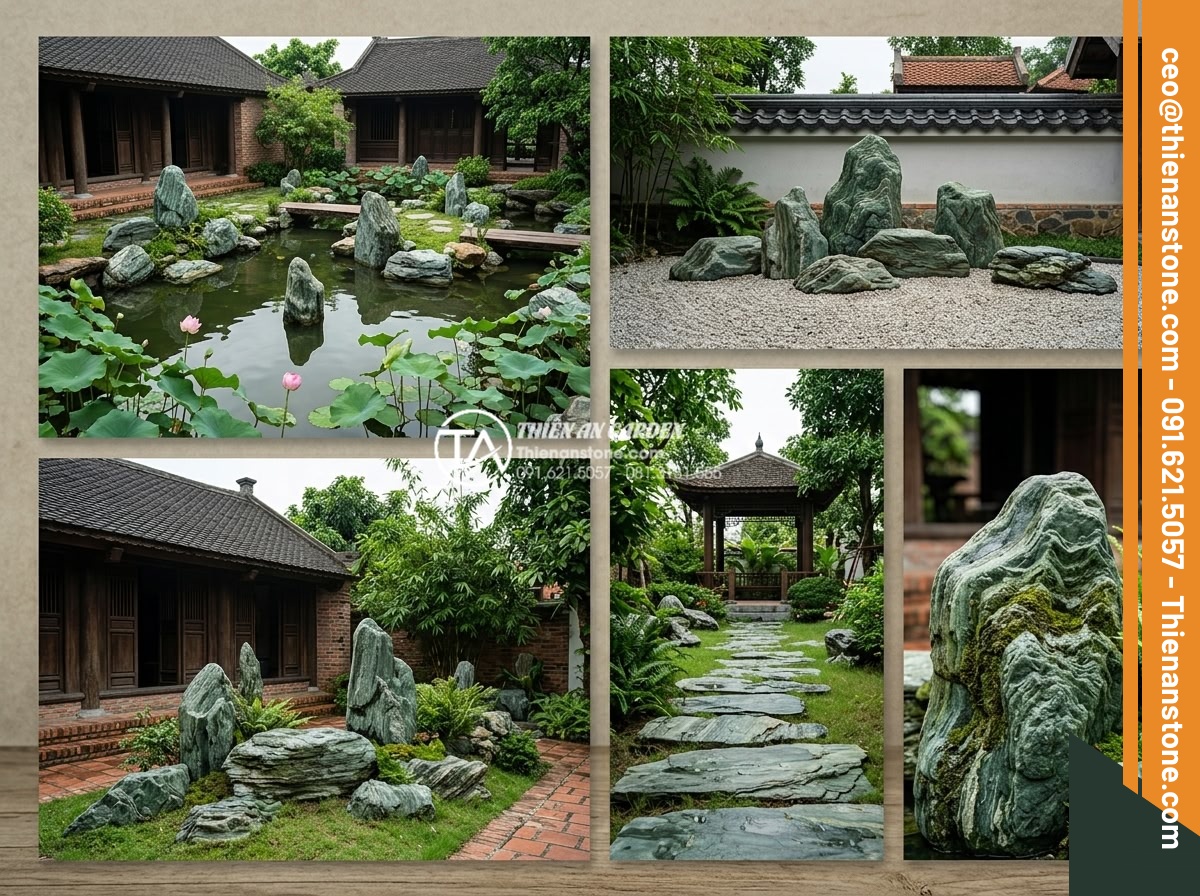 Mẫu bàn ghế bằng đá xanh Nhật Bản tự nhiên: Điểm nhấn cho góc trà chiều - Showcase of various projects completed by Thien An Stone featuring natural Japan