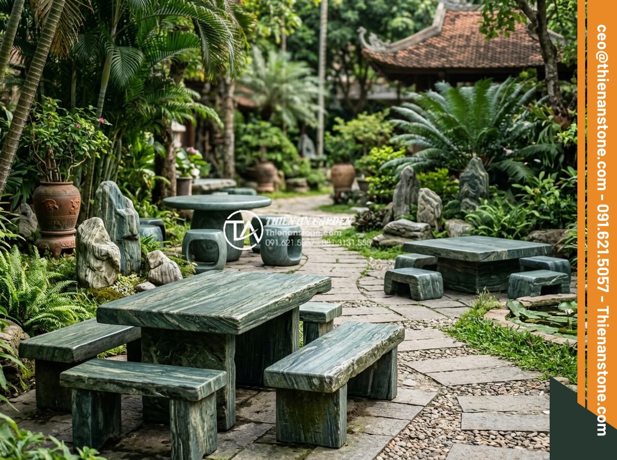 Mẫu bàn ghế bằng đá xanh Nhật Bản tự nhiên: Điểm nhấn cho góc trà chiều - Various modern and traditional designs of Japanese green stone table and chair s