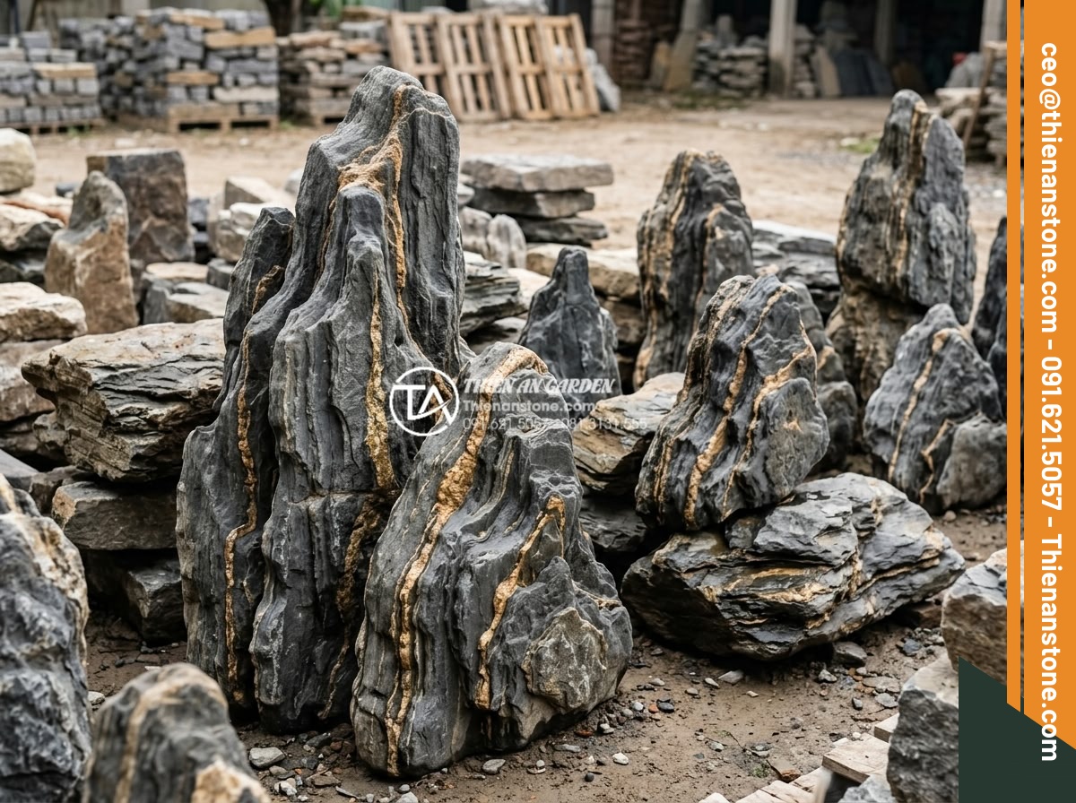 Nghệ thuật sử dụng đá trầm tích trong thiết kế hòn non bộ và tiểu cảnh - Professional selection process of high-quality sedimentary rocks for hòn non bộ,