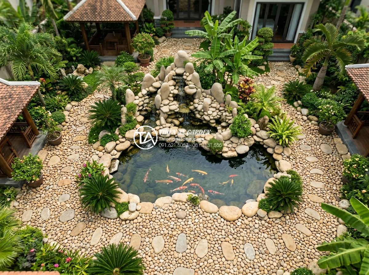 Review các loại keo chuyên dụng để gắn đá Seiryu làm hòn non bộ - Hình 20 Review các loại keo chuyên dụng để gắn đá Seiryu làm hòn non bộ - Aerial view of completed high-end villa garden with Seiryu stone non-bo and inte