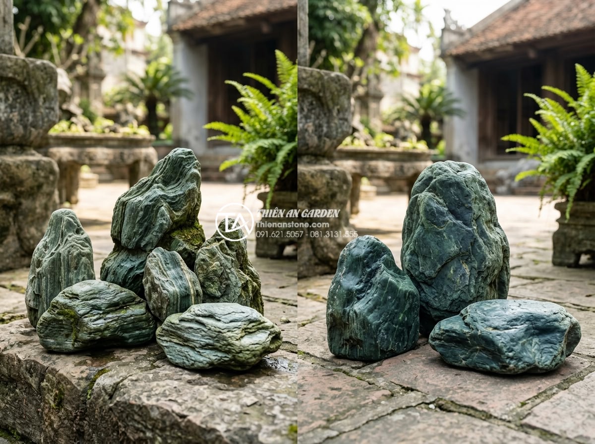 So sánh đá xanh Nhật Bản và đá xanh Thanh Hóa: Sự khác biệt về đẳng cấp - Side-by-side comparison of Japanese Seiryu blue stone and Vietnamese Thanh Hoa g