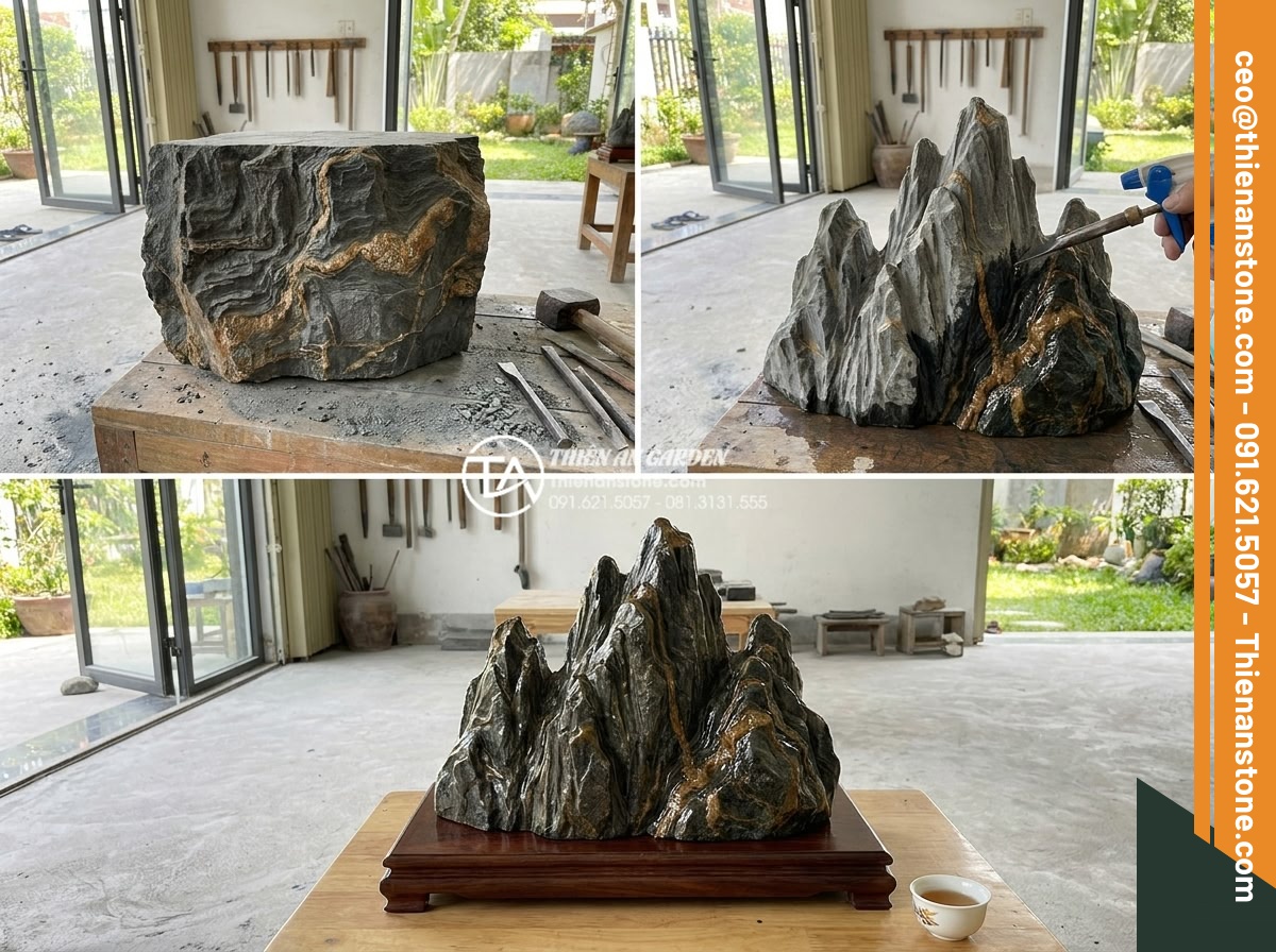 Sức hút từ những đường vân lớp lớp của đá trầm tích trong điêu khắc - Hình 8 Sức hút từ những đường vân lớp lớp của đá trầm tích trong điêu khắc - Step-by-step process of sculpting sedimentary rock with visible vein enhancement