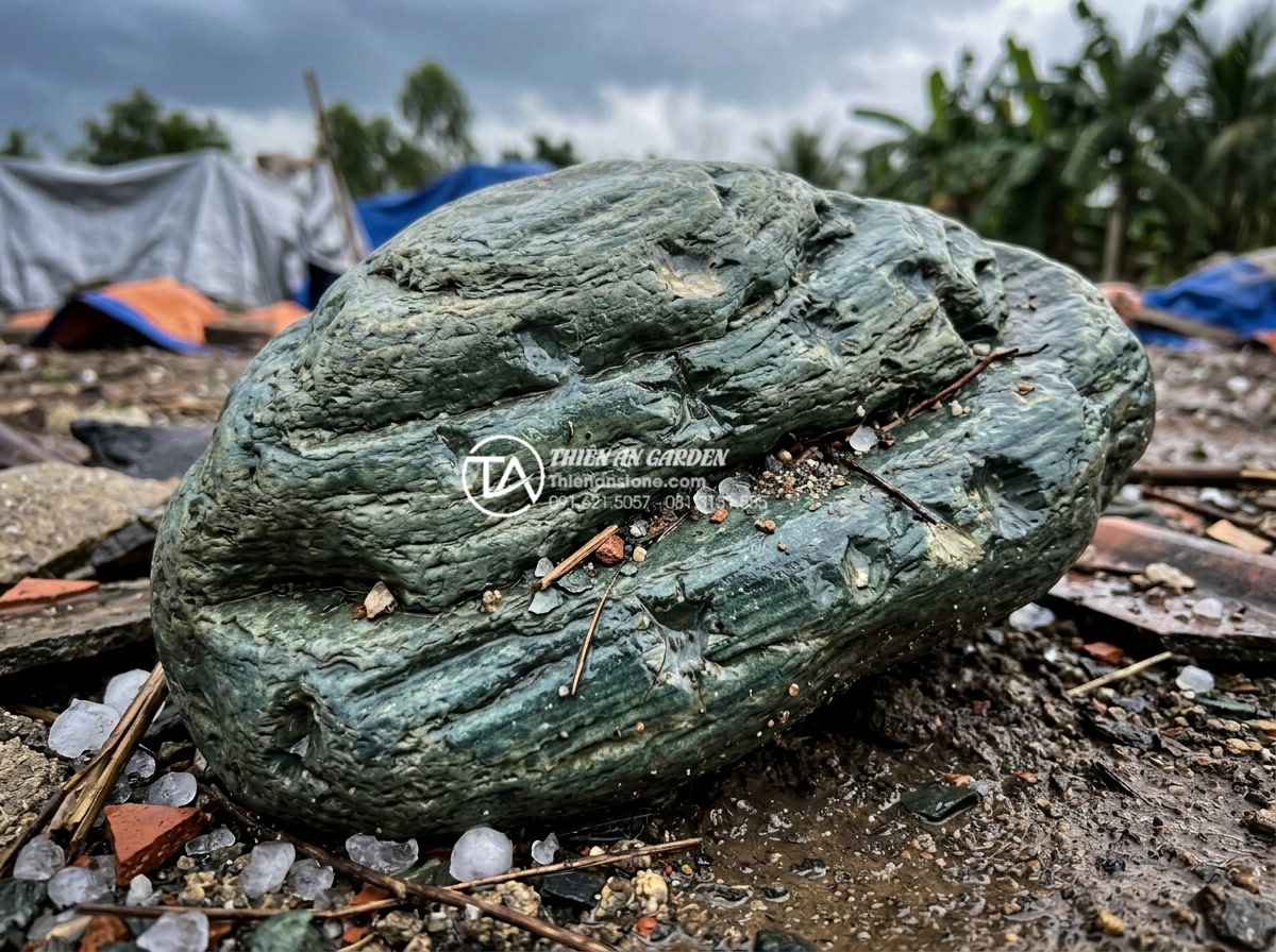 Tác động của thời tiết Việt Nam đến độ bền của đá xanh Nhật Bản - Japanese blue stone damaged by hailstones and storm debris in simulated Vietname
