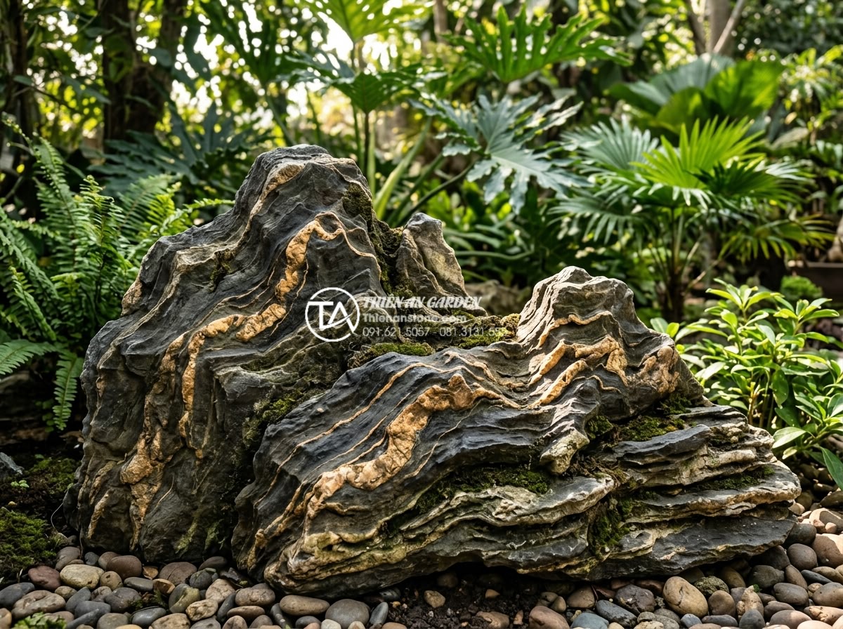 Tại sao đá trầm tích lại được ưa chuộng trong phong thủy sân vườn? - Close-up view of layered sedimentary rock formations with natural textures, eart