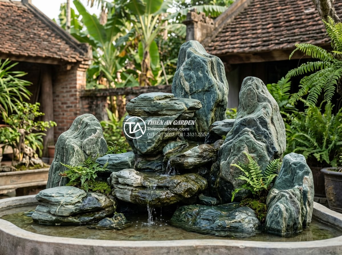 Top 10 mẫu hòn non bộ đá xanh Nhật Bản đẹp nhất cho biệt thự, nhà phố - Finished professional installation of natural stone non-bo with team of expert c